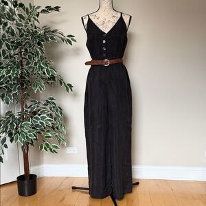 Zara Women’s Black Button Front Wide Leg Jumpsuit Spaghetti Strap Size Large